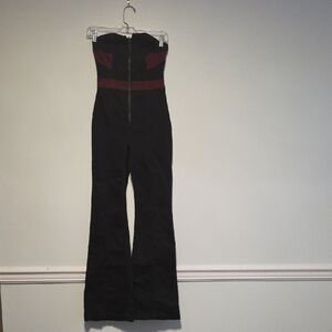 We The Free Black and Burgundy Strapless Jumpsuit